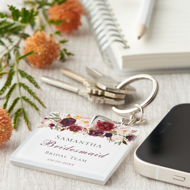 Trendy Burgundy & Blush Pink Roses Entourage Gift  Key Ring (Creator Uploaded)
