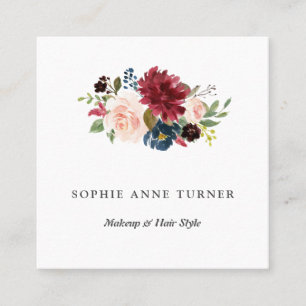 Trendy Burgundy Flowers Professional Beauty Salon Square Business Card