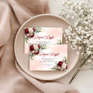 Trendy Burgundy Gold Peony Floral Diaper Raffle Enclosure Card