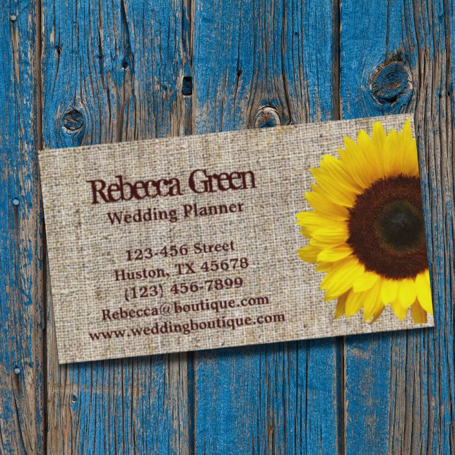 trendy burlap western country garden sunflower business card (trendy burlap western country garden sunflower business card)