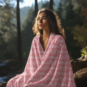 Trendy Butterfly Custom Calligraphy Name Pink Fleece Blanket