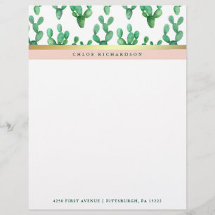 Trendy Cactus Blush and Faux Gold Desert Pattern Custom Letterhead