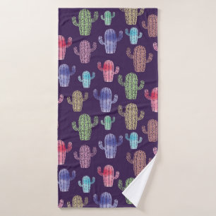 Trendy cactus watercolor drawing seamless pattern bath towel