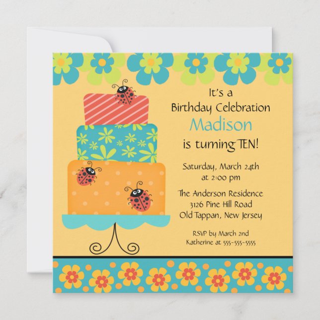 Trendy Cake Birthday Invitation (Front)