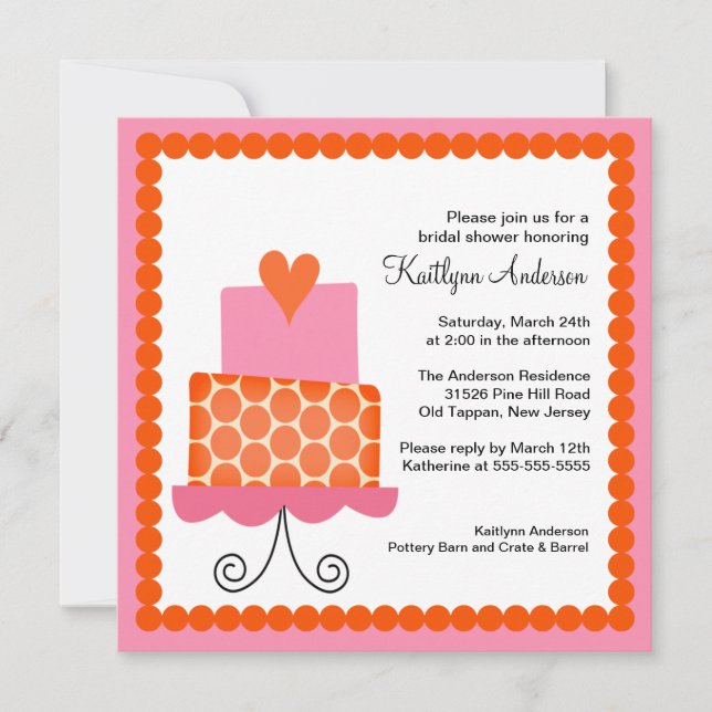 Trendy Cake Bridal Shower Invitation (Front)