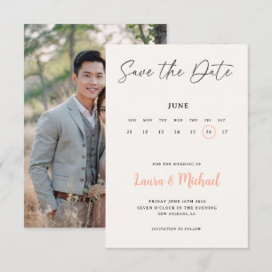 Trendy Calendar Save The Date With Photo  Invitation