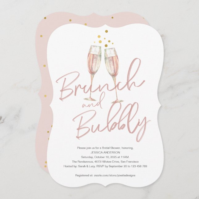 Trendy calligraphy brunch and bubbly bridal shower invitation (Front/Back)