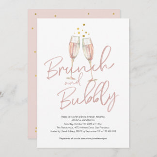 Trendy calligraphy brunch and bubbly bridal shower invitation