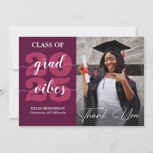 Trendy Calligraphy Dark Purple Photo Graduation Thank You Card