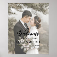 Trendy Calligraphy Faded Photo Welcome Wedding 