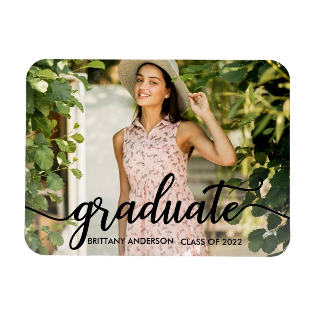 Trendy Calligraphy Graduation Photo Announcement Magnet (Horizontal)