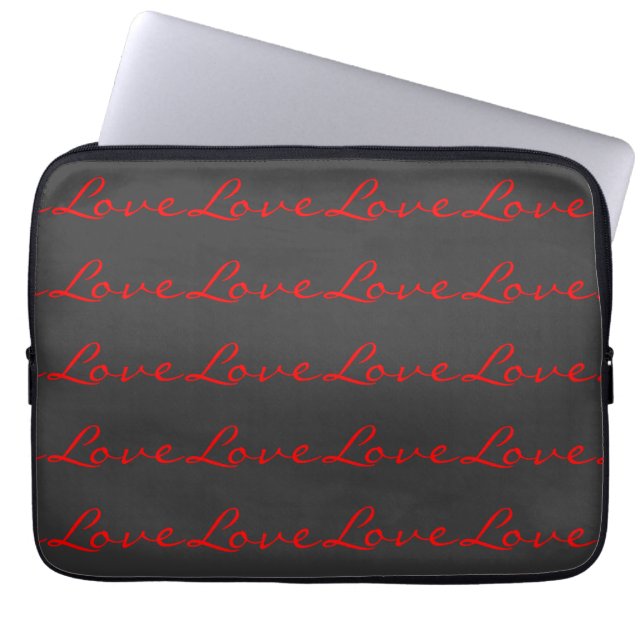 Trendy Calligraphy Grey Red Love Wedding Laptop Sleeve (Front)