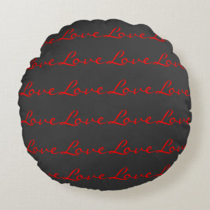 Trendy Calligraphy Grey Red Love Wedding Round Cushion