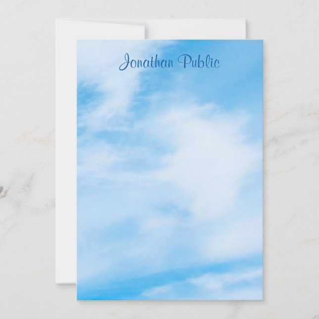Trendy Calligraphy Script Name Blue Sky Clouds Card (Front)