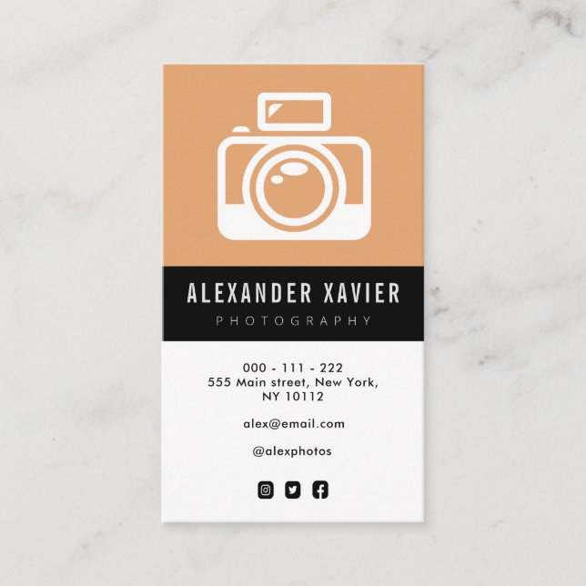 trendy camera icon photographer business card (Front)
