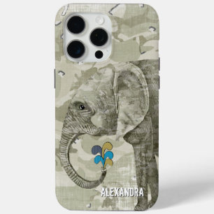 Trendy Camo Elephant on Green Camouflage iPhone 15 Pro Max Case