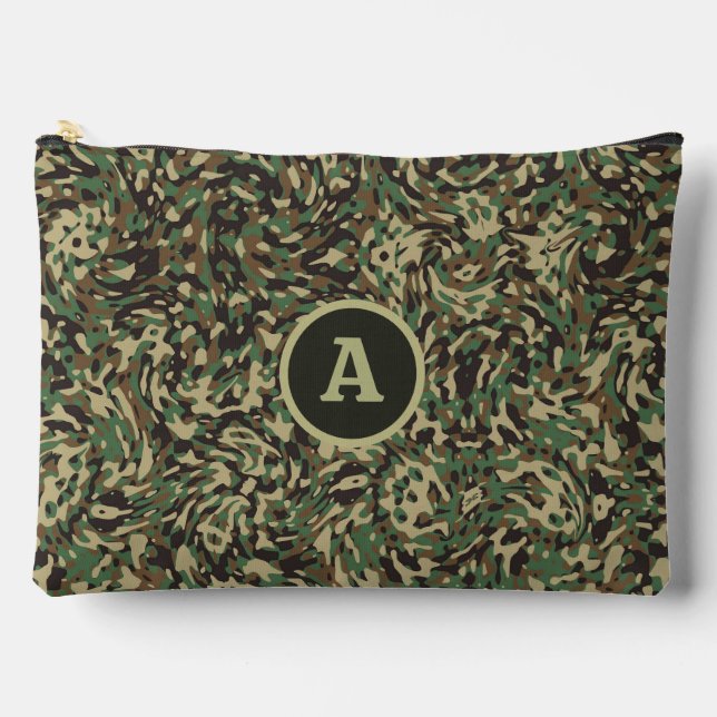 Trendy Camouflage Green Personalised Letter  Accessory Pouch (Front)