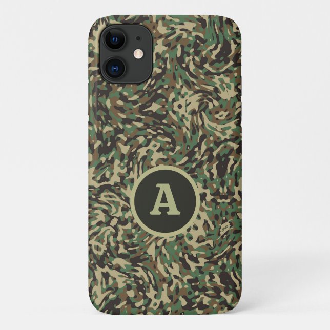 Trendy Camouflage Green Personalised Letter  Case-Mate iPhone Case (Back)