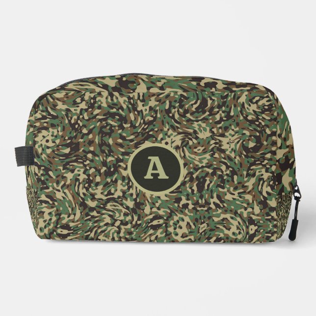 Trendy Camouflage Green Personalised Letter  Dopp Kit (Front)