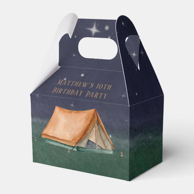 Trendy Campout Sleepover Boy Birthday Party Favour Box (Front Side)