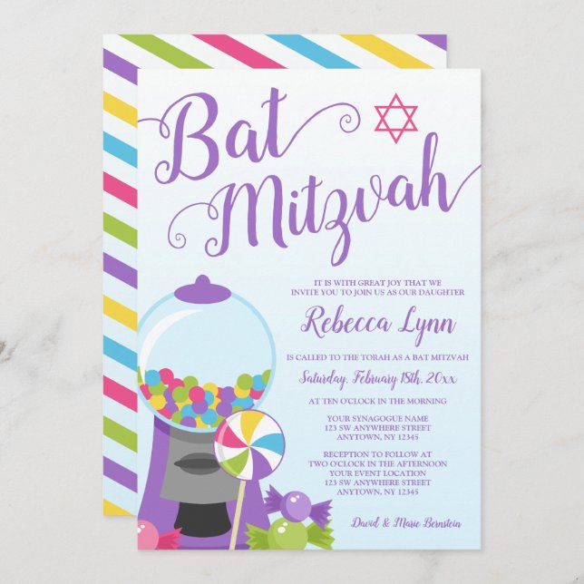 Trendy Candy Bat Mitzvah Invitation (Front/Back)