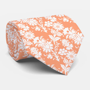 Trendy Cantaloupe Floral Pattern Groomsmen Wedding Tie