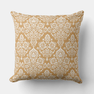 Trendy Carmel brown and White Damask Pattern Cushion
