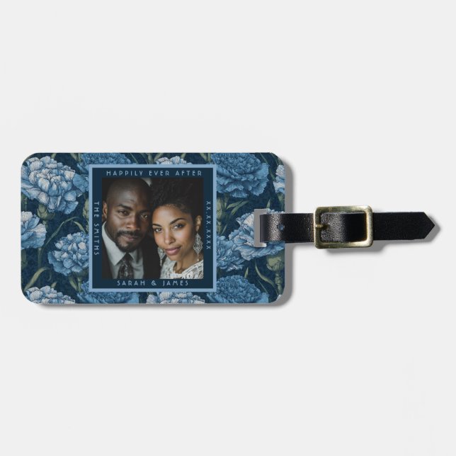 Trendy Carnation Accent Destination Wedding Luggage Tag (Front Horizontal)
