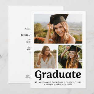 Trendy Casual Modern Graduation Photo collage Invitation
