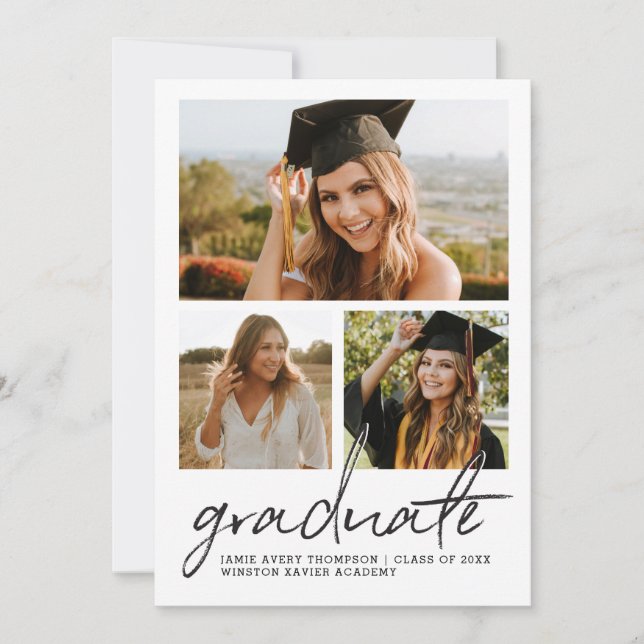 Trendy Casual Modern script Graduate Photo collage Invitation (Front)