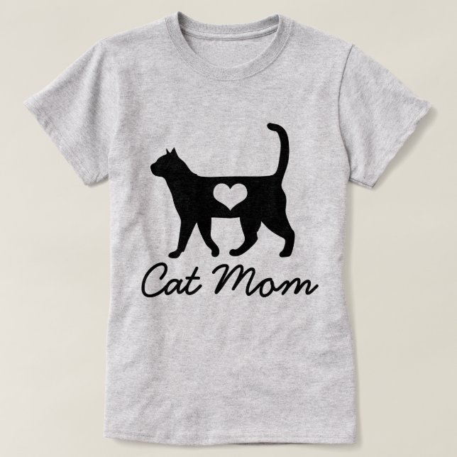 Trendy Cat Mum Cat Silhouette & Heart T-Shirt (Design Front)