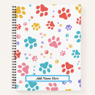 Trendy Cat Paw Print Customisable Name  Notebook