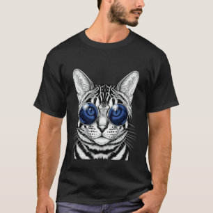 Trendy Cat with Blue Round Glasses Funny Artistic  T-Shirt