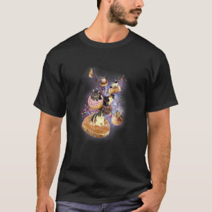 Trendy Cats Flying On Doughnuts In Space T-Shirt