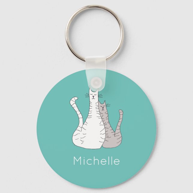 Trendy Cats Monogram Kitties Teal Green Key Ring (Front)