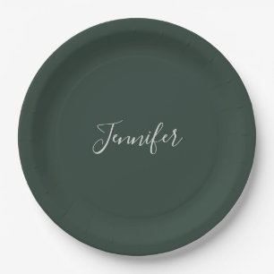 Trendy Celtic Greyish Green Modern Add Own Name Paper Plate
