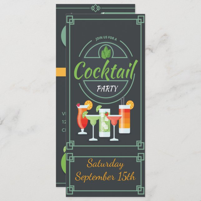 Trendy Chalkboard Cocktail Party Invitation (Front/Back)