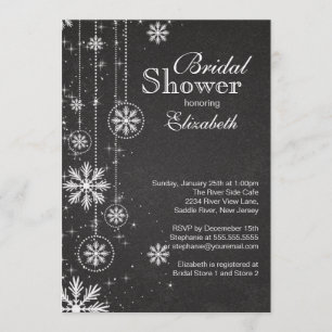 Trendy Chalkboard Snowflakes Winter Bridal Shower Invitation
