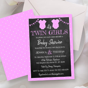Trendy Chalkboard Twin Girls Baby Shower Invitation
