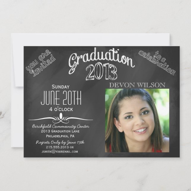 Trendy Chalkboard Typography 2013 Graduation Invitation (Front)