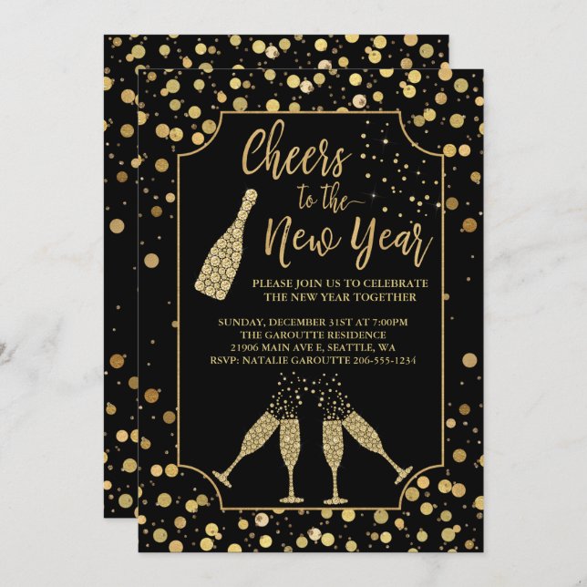Trendy Cheers to the New Year Party Invitation (Front/Back)