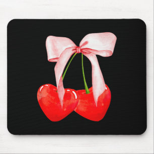Trendy Cherry Soft Girl Era Pink Bow Ribbon Valent Mouse Pad
