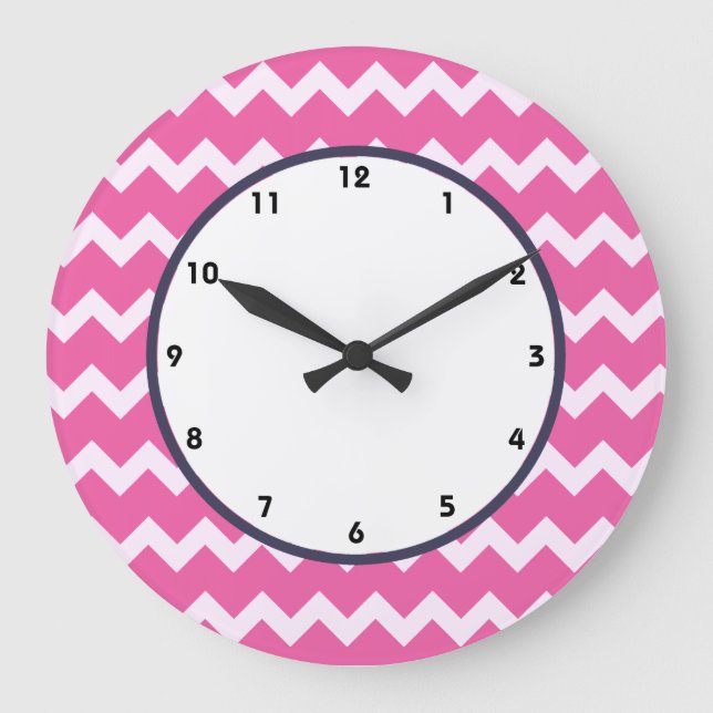 trendy chevron cerise white retro clock pink (Front)