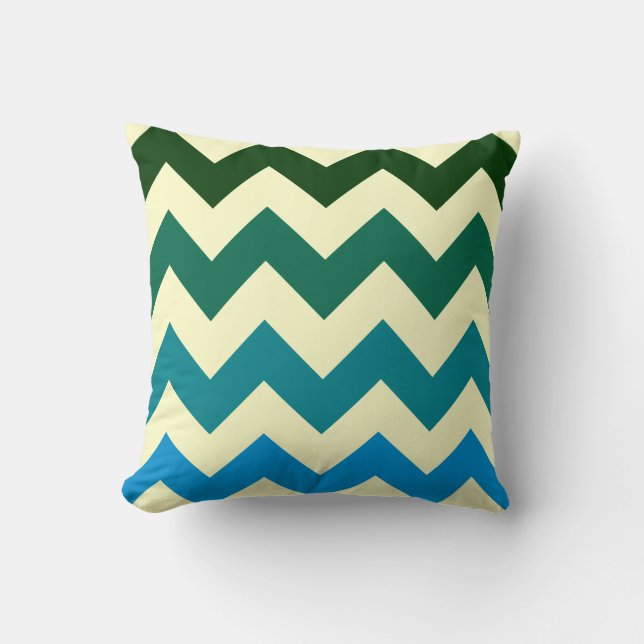 trendy chevron geometrics green & blue tones cushion (Front)
