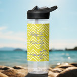 Trendy Chevron Pattern large script name yellow Water Bottle<br><div class="desc">A bold,  graphic design with yellow and white zig zags with a fun grey handwritten script to add your name or any text.
You can add a name,  monogram or other custom text. If you need to move the art around,  click on the customise button to make changes.</div>