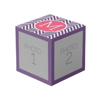 Trendy Chevron Pattern with Monogram - Pink Purple Cube