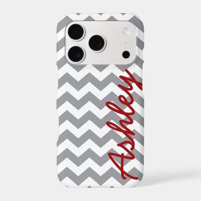 Trendy Chevron Pattern with name - red grey (Back)