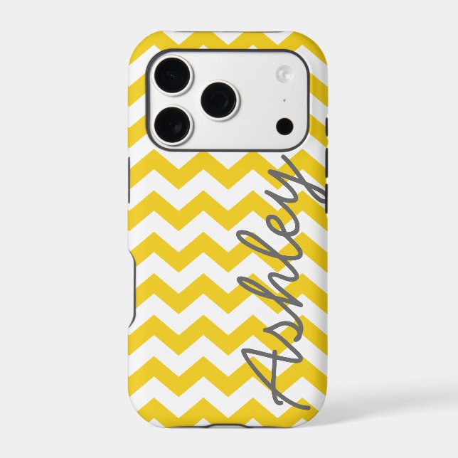 Trendy Chevron Pattern with name - yellow grey (Back)