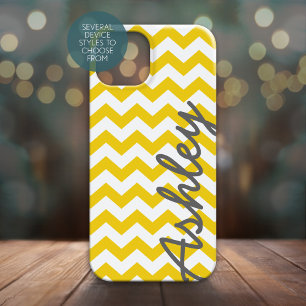 Trendy Chevron Pattern with name - yellow grey