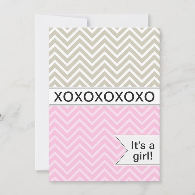 Trendy Chevron XOXO Baby Shower Invitation ~ Girls (Front)